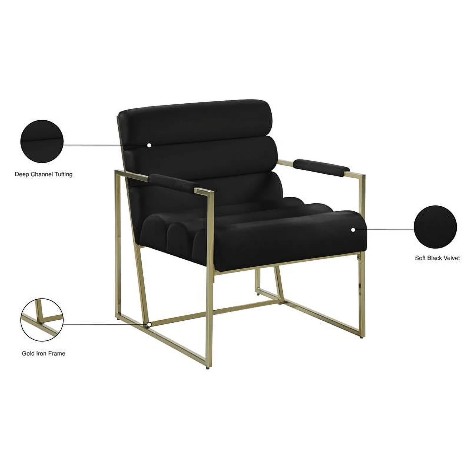 Home Square Zayne Black Velvet Accent Chair with Gold Iron Frame - Set of 2