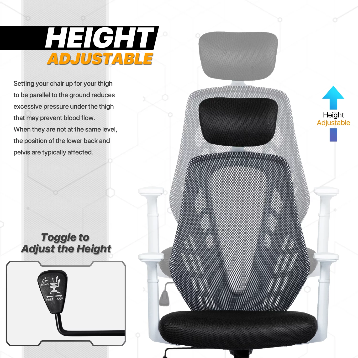 MoNiBloom Office Computer Mesh Task Chair, High Back Rolling Seat with Adjustable Headrest, Black