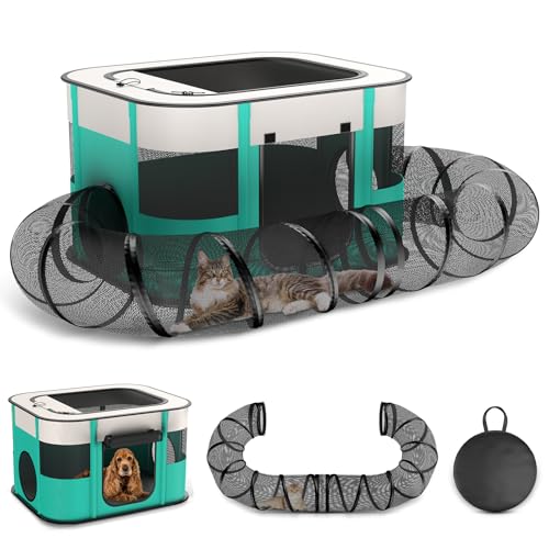 Upgrade Outdoor Cat Enclosure, Outdoor Cat Playpen Enclosed, Portable Catio Cat Tent with Tunnel for Indoor Cats Small Animals and Puppy