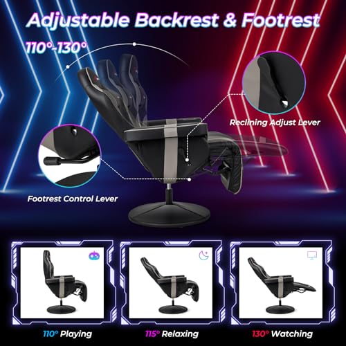 Goplus Massage Gaming Chair, Racing Style Gaming Recliner w/Adjustable Backrest and Footrest, Ergonomic High Back PU Leather Computer Office Chair Swivel Game Chair w/Cup Holder and Side Pouch