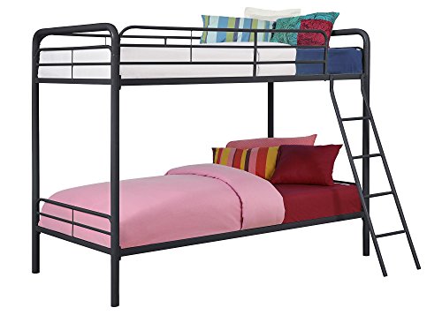 DHP Twin-Over-Futon Convertible Couch and Bed with Metal Frame, Ladder and Guardrails - Black