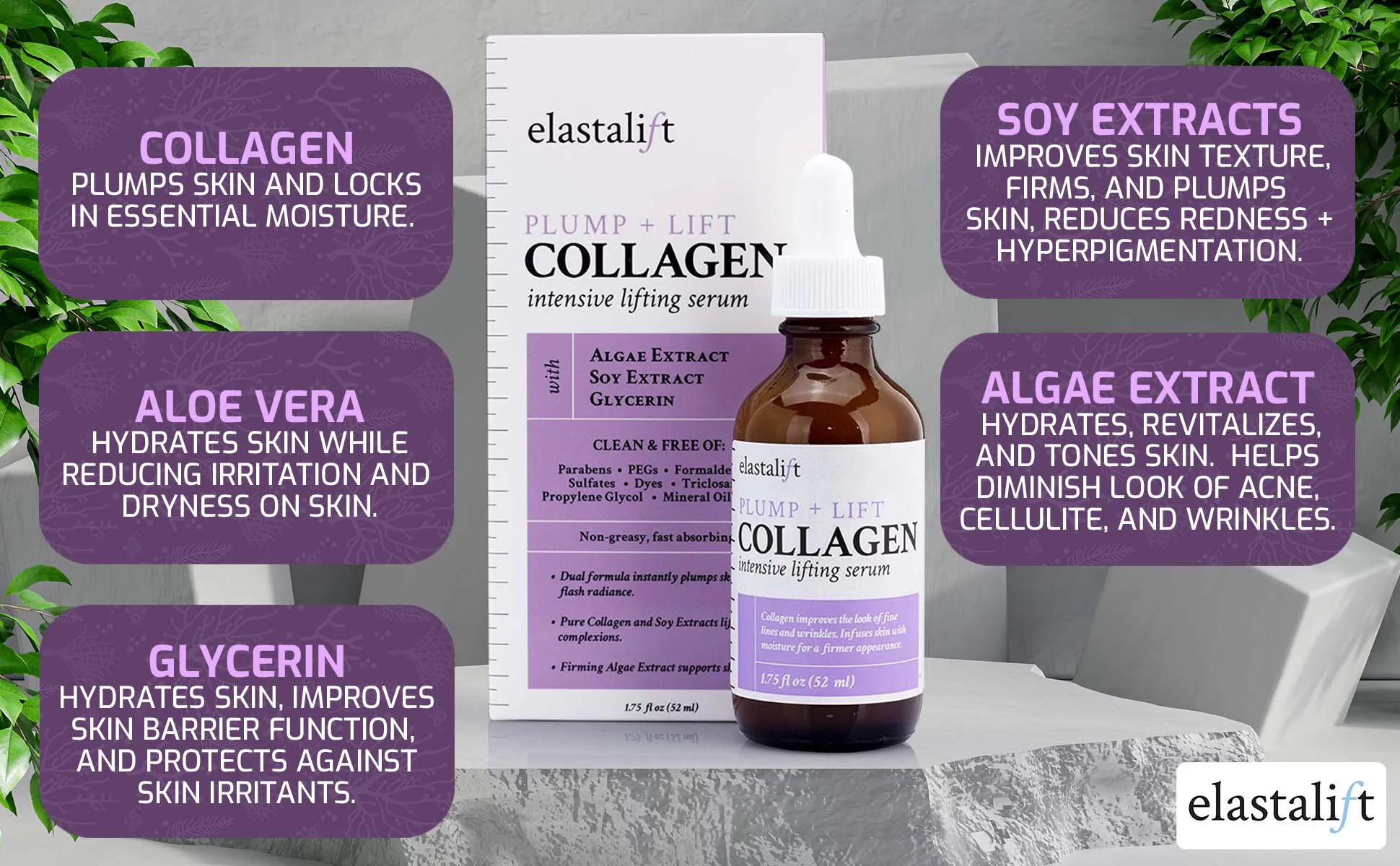 Elastalift Collagen Face Cream 2 fl oz + Body Cream 15 fl oz + Face Serum 1.75 fl oz Set of Three