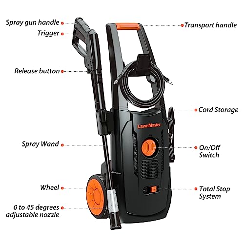 LawnMaster LT506-2000A Electric Pressure Washer 13 Amp 1.4 GPM 2300 Max PSI with Foam Bottle CSA Certified