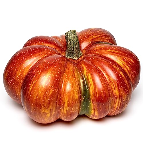 Large Artificial Pumpkin, 12.6inch Hand-Made Fake Pumpkin for Fall Harvest Festival Thanksgiving Halloween Decor (White Speckles)