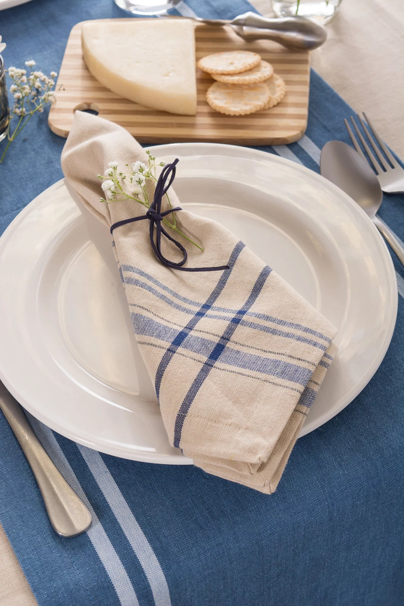CC Home Furnishings Set of 6 Nautical Blue French Striped Napkins 20
