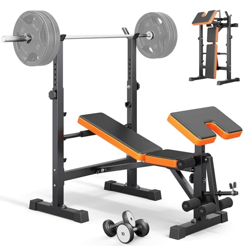 Multi-Function 6 in 1 Weight Bench Set - Leg Press, Preacher Curl Rack, Adjustable Workout Bench & Squat Rack for Full Body Exercise, Fitness Strength Training for Home Gym