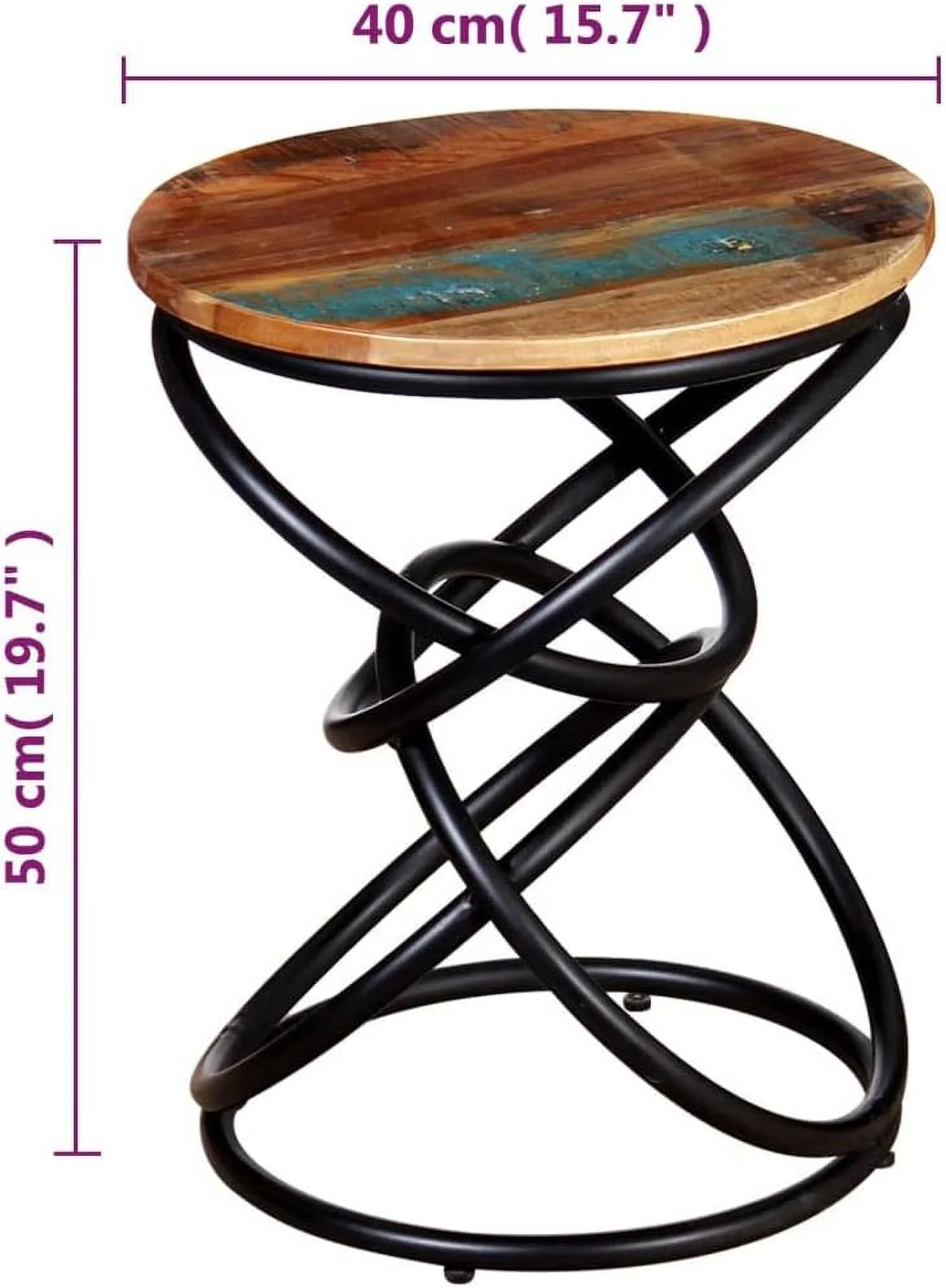 RUNFAYBIU Solid Reclaimed Wood Table - Versatile Use as End/Side/Couch Table for Living Room - Unique Vintage Style with Iron Frame