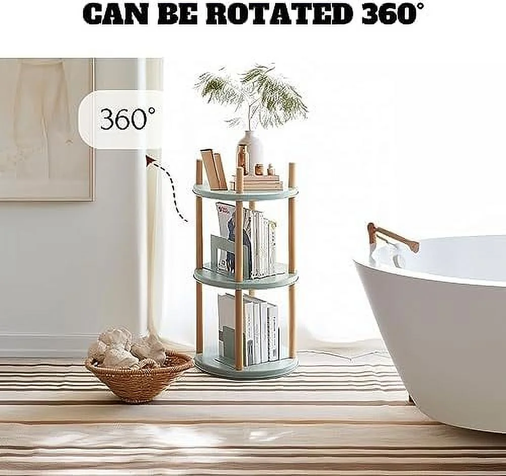 ° Rotating Bookshelf - Modern Classic Style  Sturdy  - Green Chassis  Solid Wood Frame - Multi-Tier Bookshelf (Four Levels)