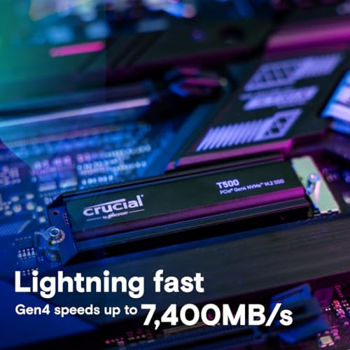 Crucial T500 1TB Gen4 NVMe M.2 Internal Gaming SSD, Up to 7300MB/s, Laptop & Desktop Compatible + 1mo Adobe CC All Apps - CT1000T500SSD8