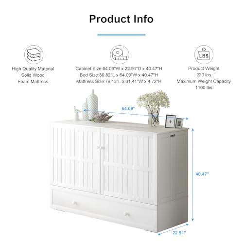 PUREMIND Queen Murphy Bed with Storage Drawers, Murphy Cabinet Bed with Mattress Included, Hideaway Chest Beds with Built-in Charging Station, Space-Saving Wall Beds for Bedroom