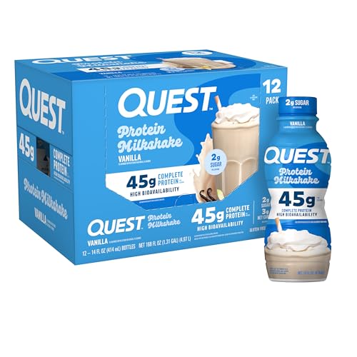 Quest Nutrition Chocolate Protein Shake, 45g Protein, 2g Sugar, 4g Net Carbs, Ready to Drink, Gluten Free, 12 Count