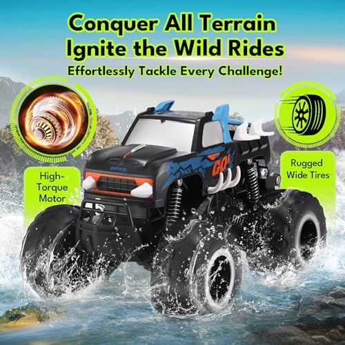 Threeking 1:16 Waterproof Monster Truck Pickup Toys RC Cars Remote Control Car Truck Toys 4WD All Terrain Off-Road Car Toy Gifts Presents 6 7 8 9 10 11 12 Year Old Kids Boys Girls Toys