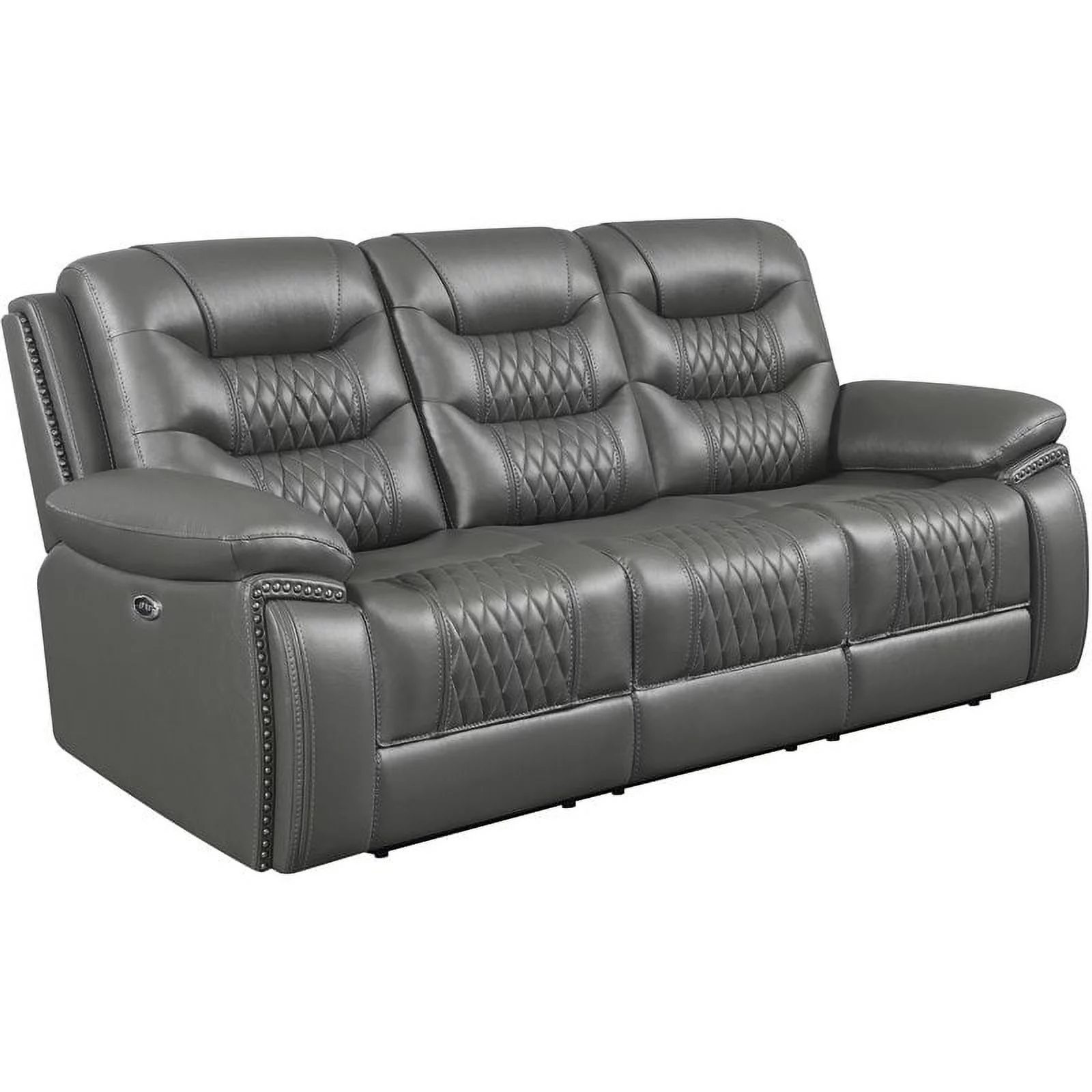 Bowery Hill Contemporary Tufted Upholstered Faux Leather Power Sofa in Charcoal