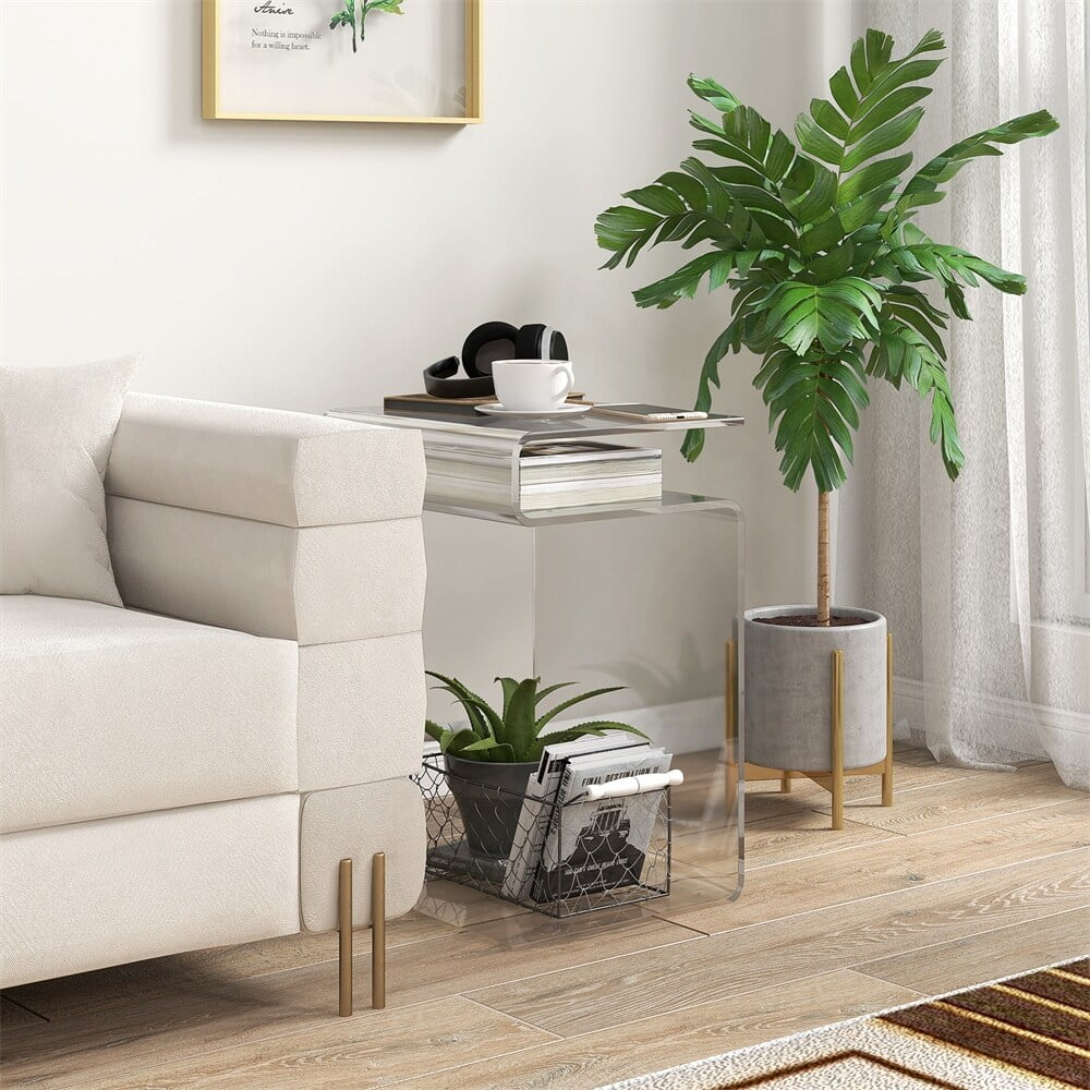 DEELIGHT 2-Tier Acrylic Side Table,Modern S-Shaped End Table for Small Spaces