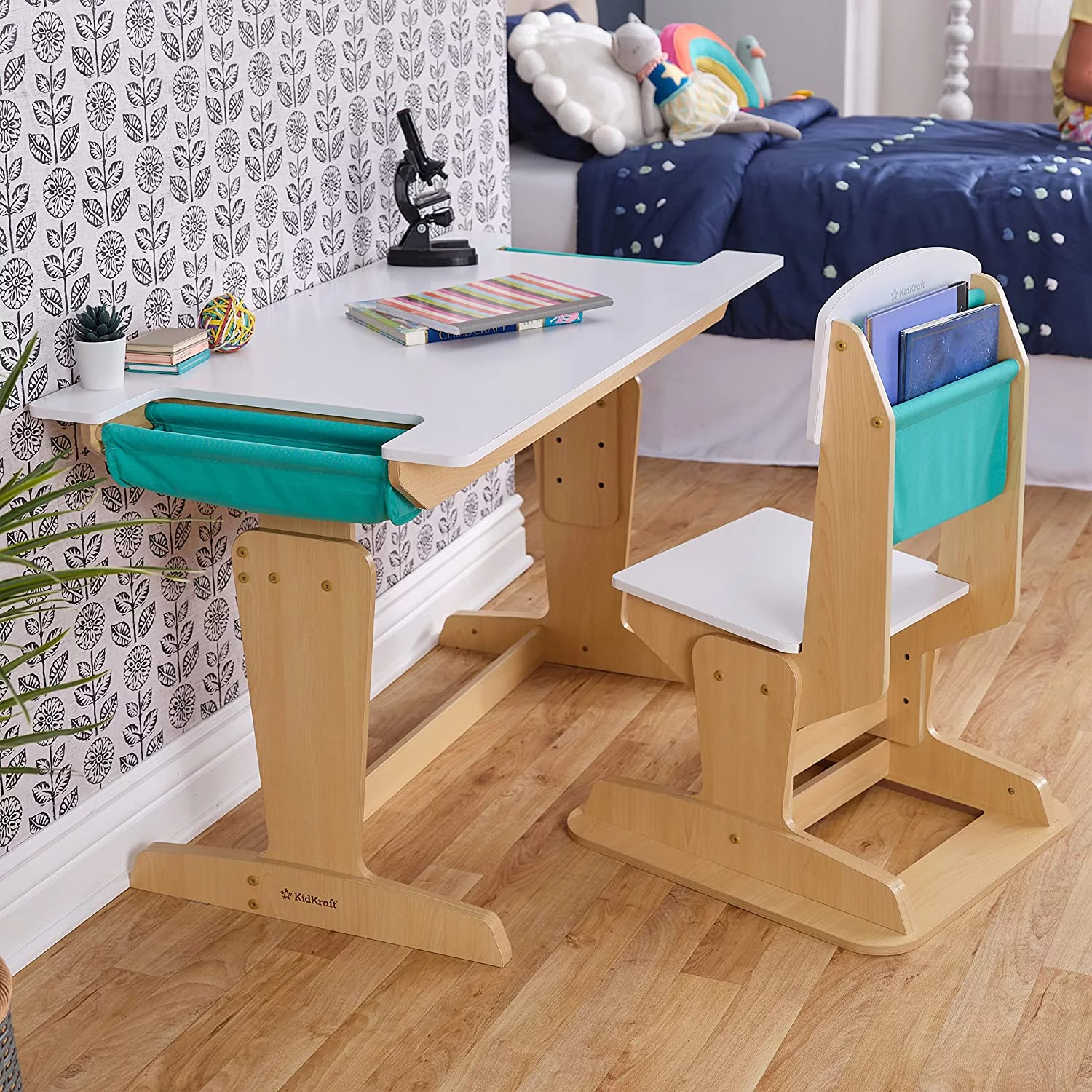 KidKraft Grow Together™ Pocket Adjustable Wooden Desk and Chair, Natural
