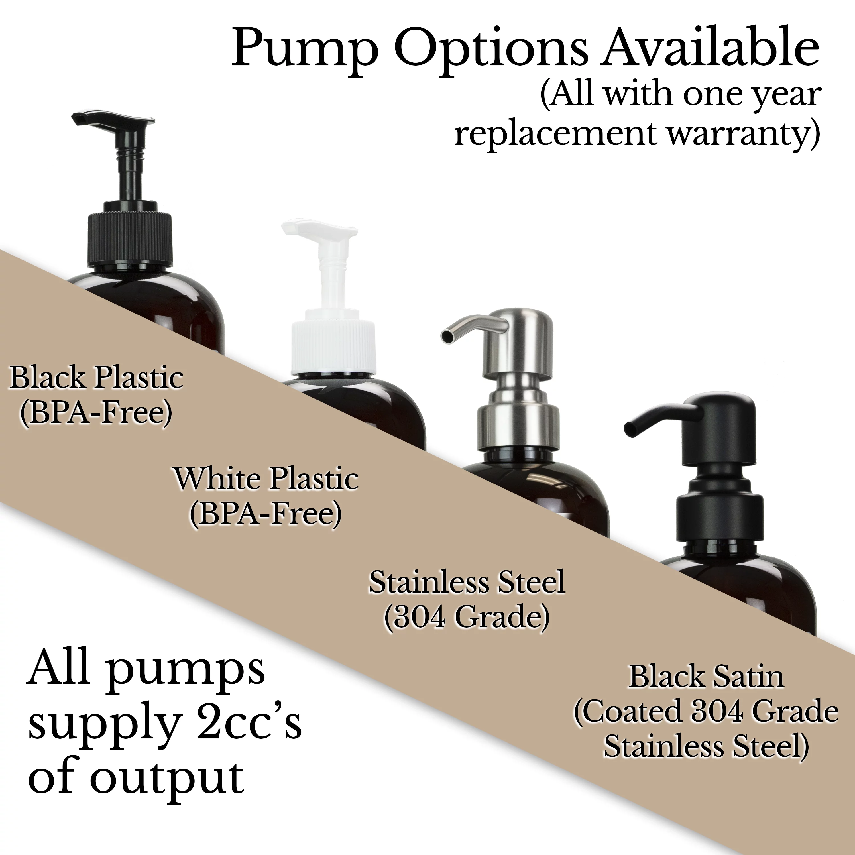 Artanis Home Amber Refillable Body Wash, Shampoo and Conditioner Bottles - PET Plastic Shampoo Bottles with Stainless Steel Pumps and 