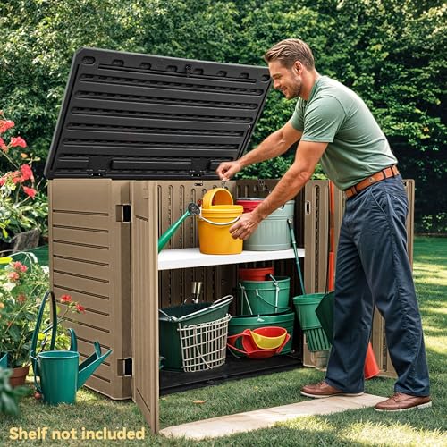 DWVO 5x3ft Resin Outdoor Storage Shed with Floor, Waterproof Lockable Storage Shed with Window, Plastic Outside Tool Storage for Garden, Backyard, Patio, Lawn, Gray