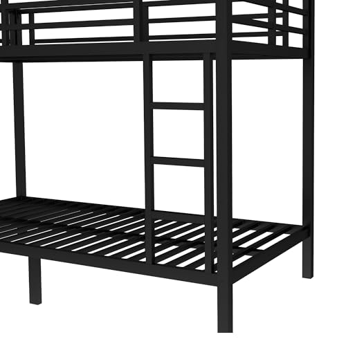 Heavy Duty Bunk Bed Frame with Ladder, Twin XL Over Twin XL Bunk Beds with Safety Guardrails, Adults Bunk Beds with Noise-Reducing Rubber Stoppers, Easy Assemble, Black
