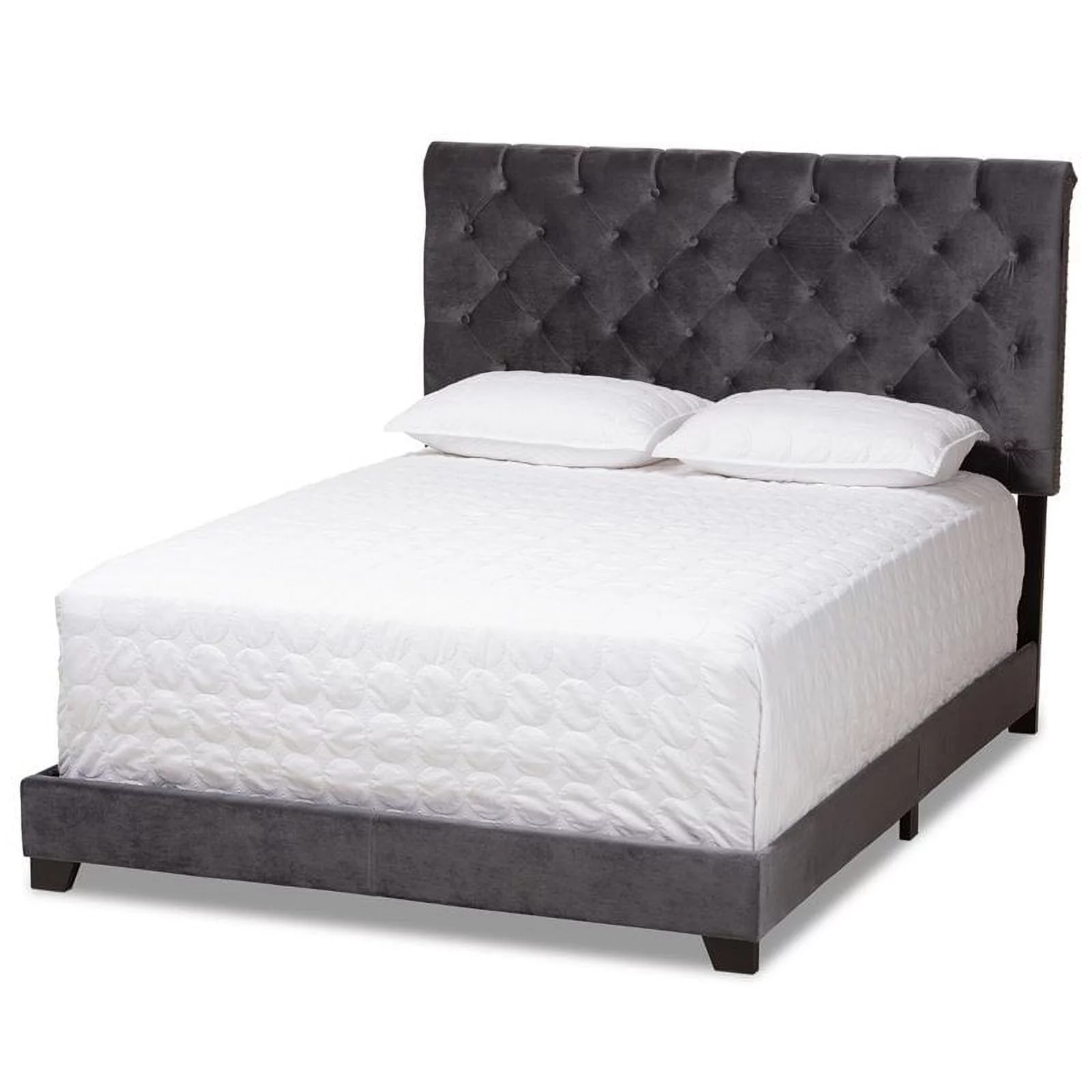 Bowery Hill Modern Button Tufted Velvet Upholstered King Bed in Gray