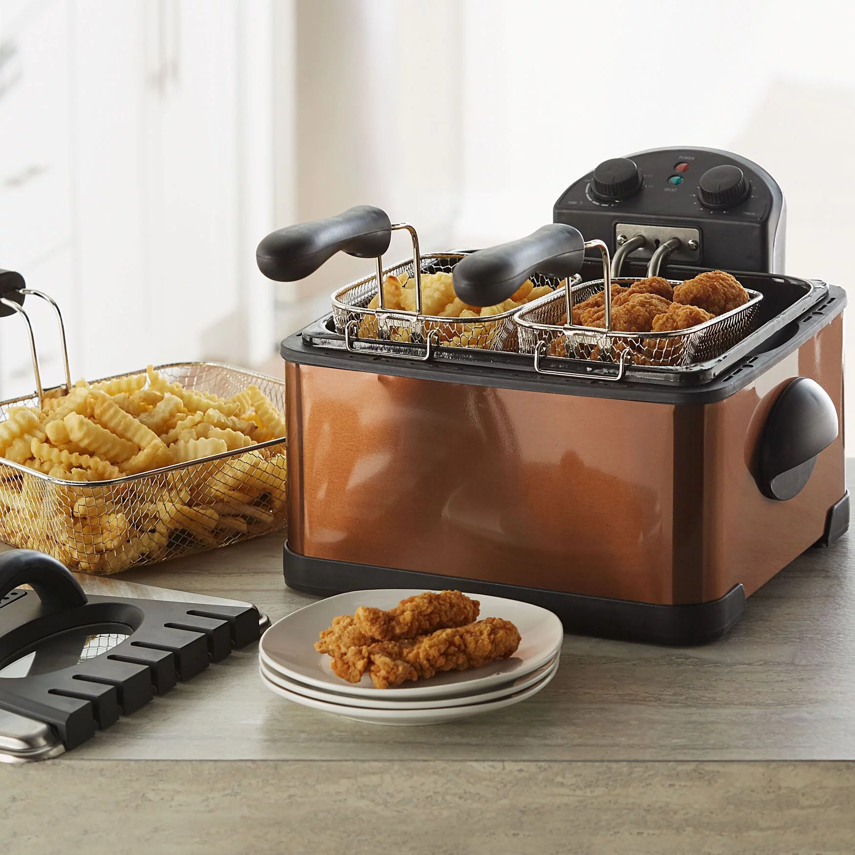 Brylanehome Triple Basket Deep Fryer, Copper