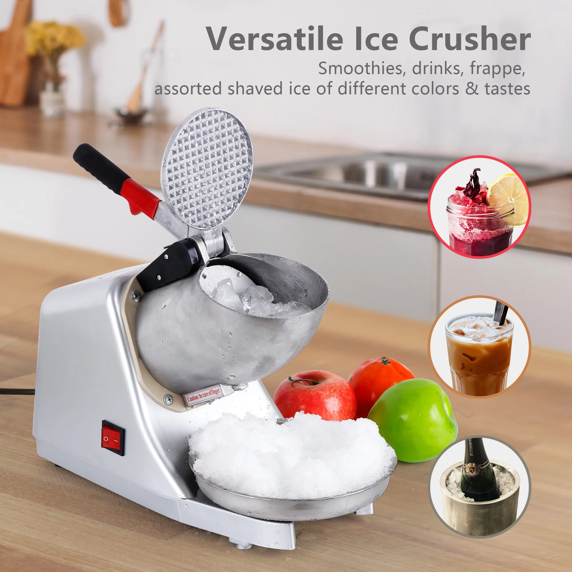 F2C Electric Ice Shaver Machine Stainless Steel Electric Ice Crusher Snow Cone Maker 143lbs/HR Silver