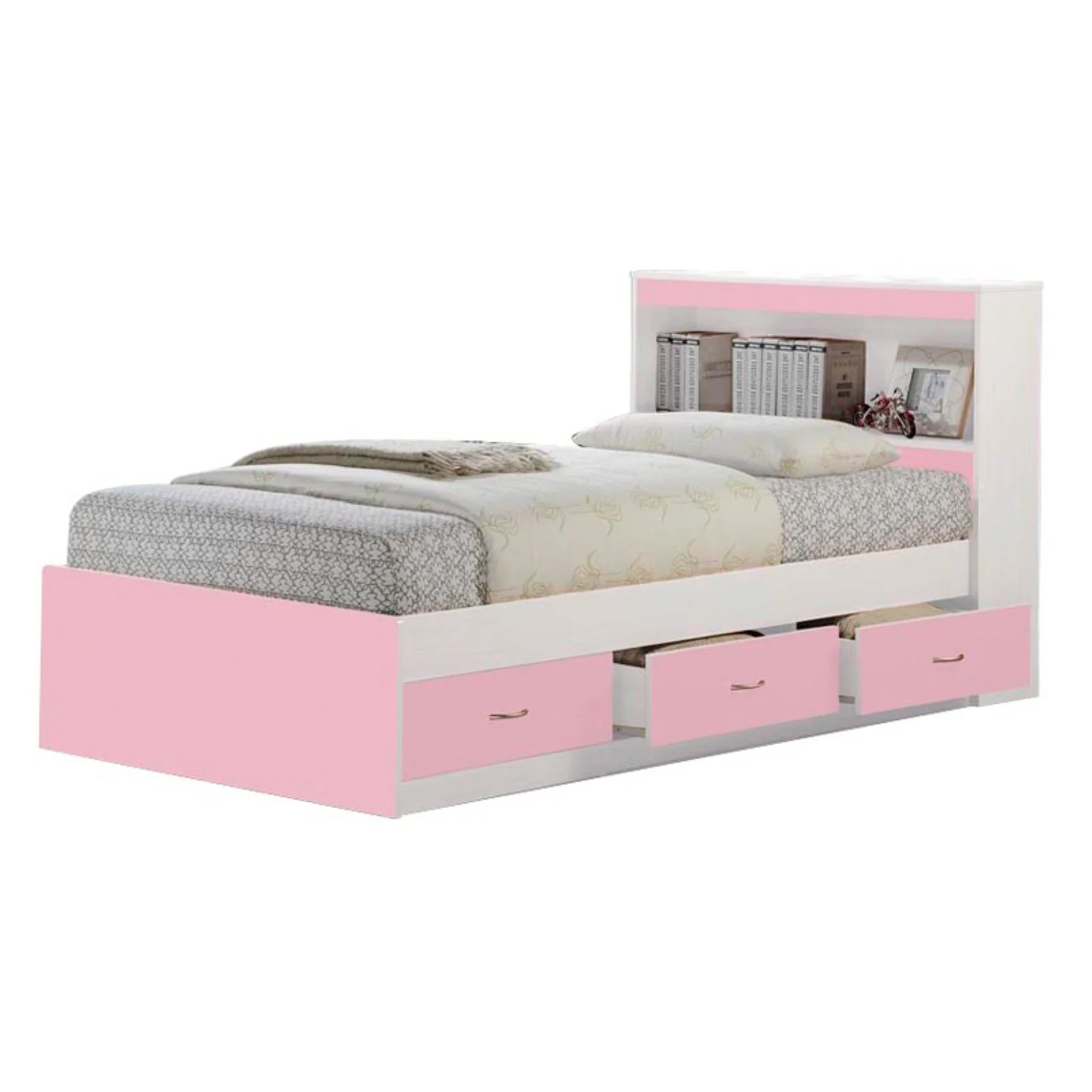 Hodedah Twin Size Captain Bed with 3 Drawers and Headboard in Black Wood