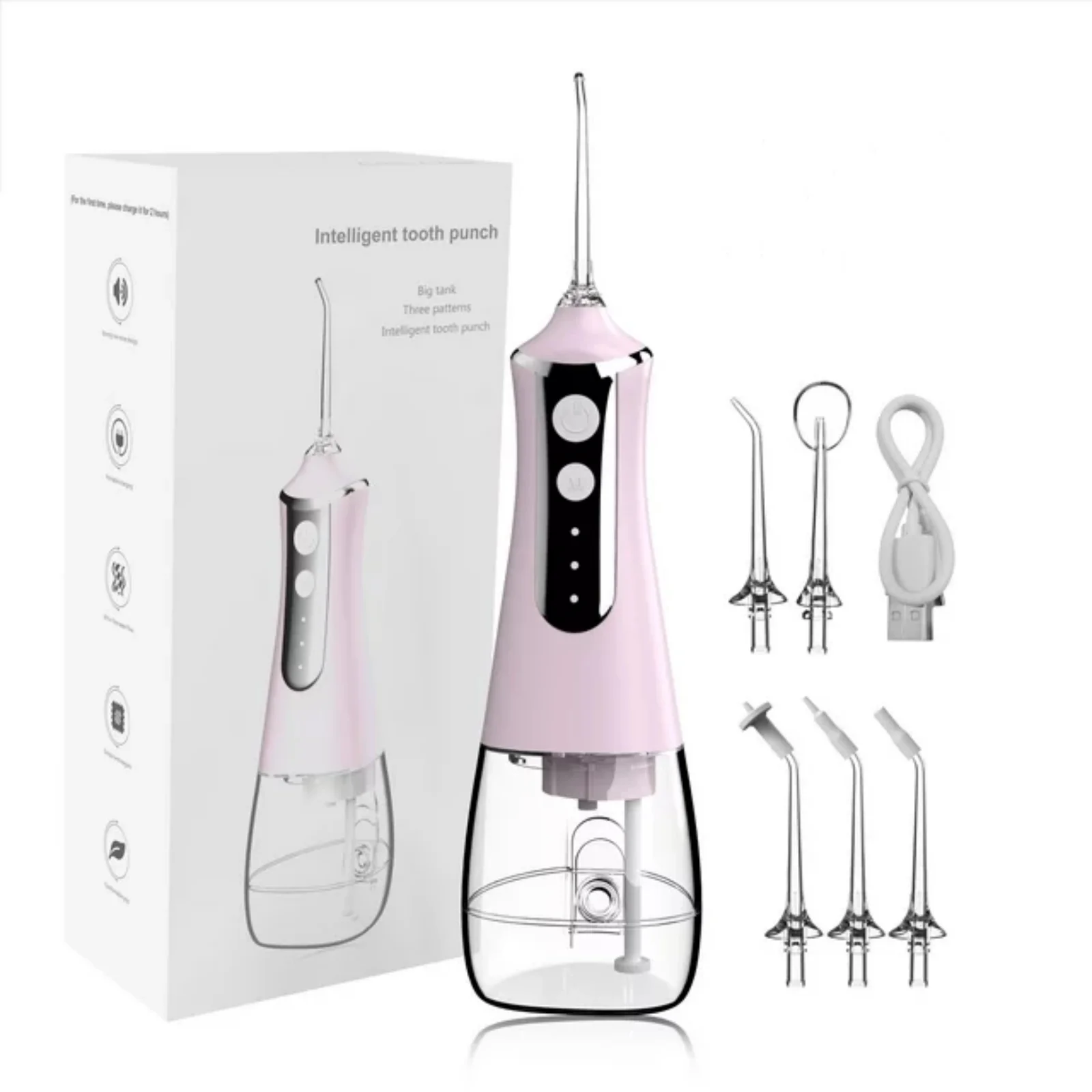 Water Flosser, Dental Oral Irrigator Water Flosser, 5 Pressure Levels, Electric Water Floss with 300ML Capacity, 5 Water Jet Tips for Braces/ Teeth Cleaner, Pink