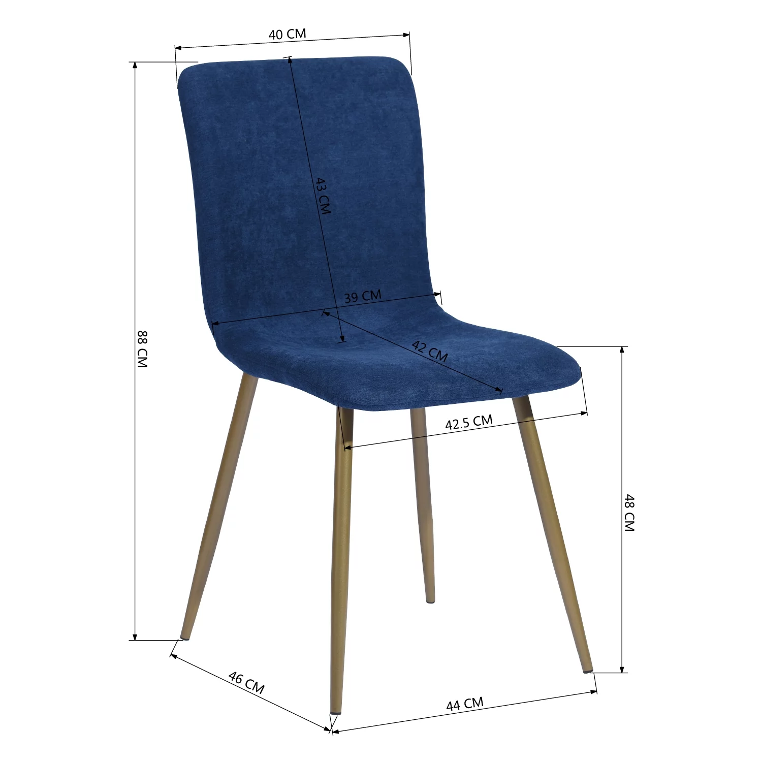 Homy Casa Modern Dining Chairs Set of 4, Upholstered Velvet Fabric Side Chairs with Gold Metal Legs, Navy Blue