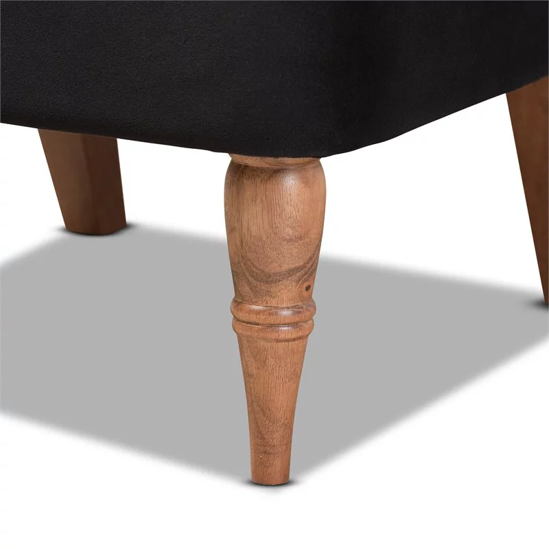 Bowery Hill Black Velvet and Walnut Brown Finished Wood Accent Chair