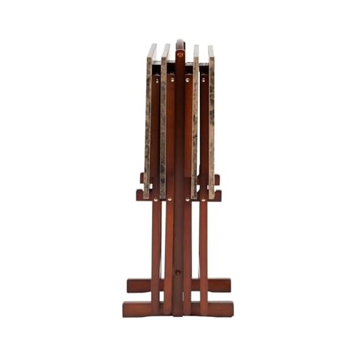 Pemberly Row 5 Piece Wood Folding Faux Marble Table Tray Set in Brown
