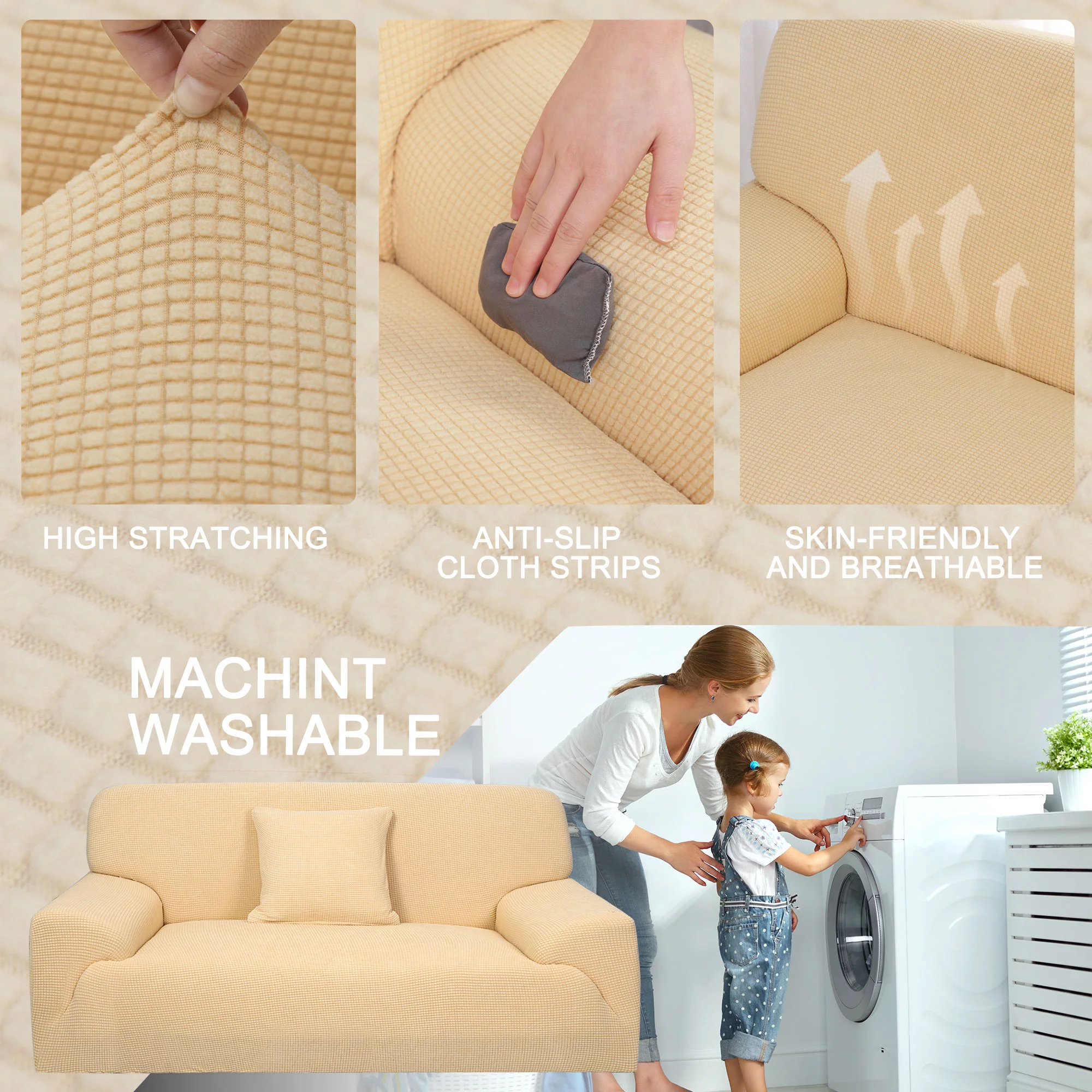 PiccoCasa 1-Piece Jacquard Sofa Covers 2 Seater Couch Slipcover Yellow 53