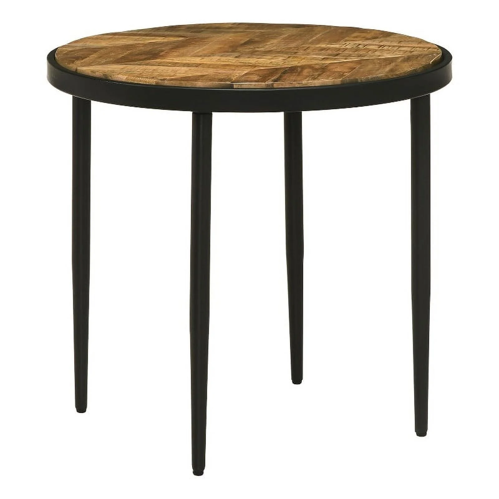 Pemberly Row Round Farmhouse Metal Side Table in Natural Mango and Black
