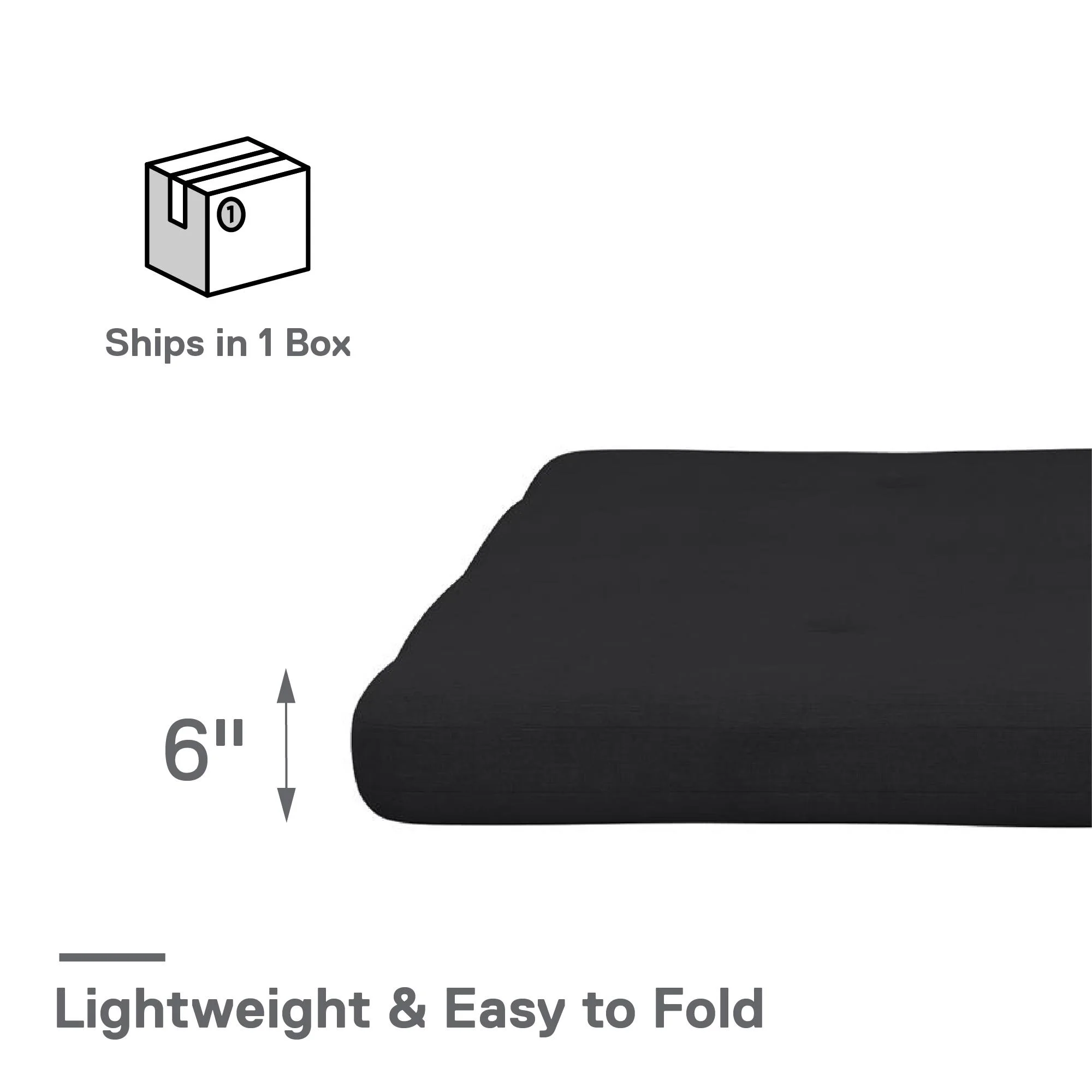 Caddie 6-Inch Futon Mattress with Tufted Cover and Recycled Polyester Fill, Full, Black Linen