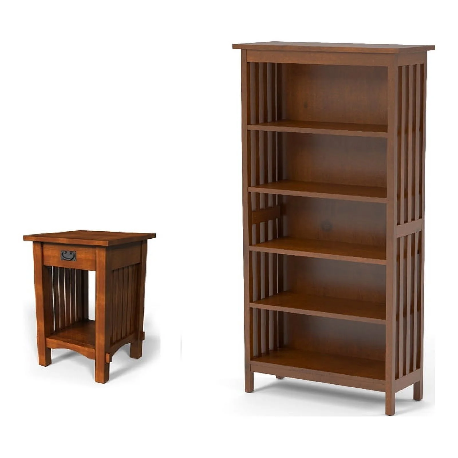 Furniture of America Davis 2-Piece Antique Oak Wood Shelf and End Table Set