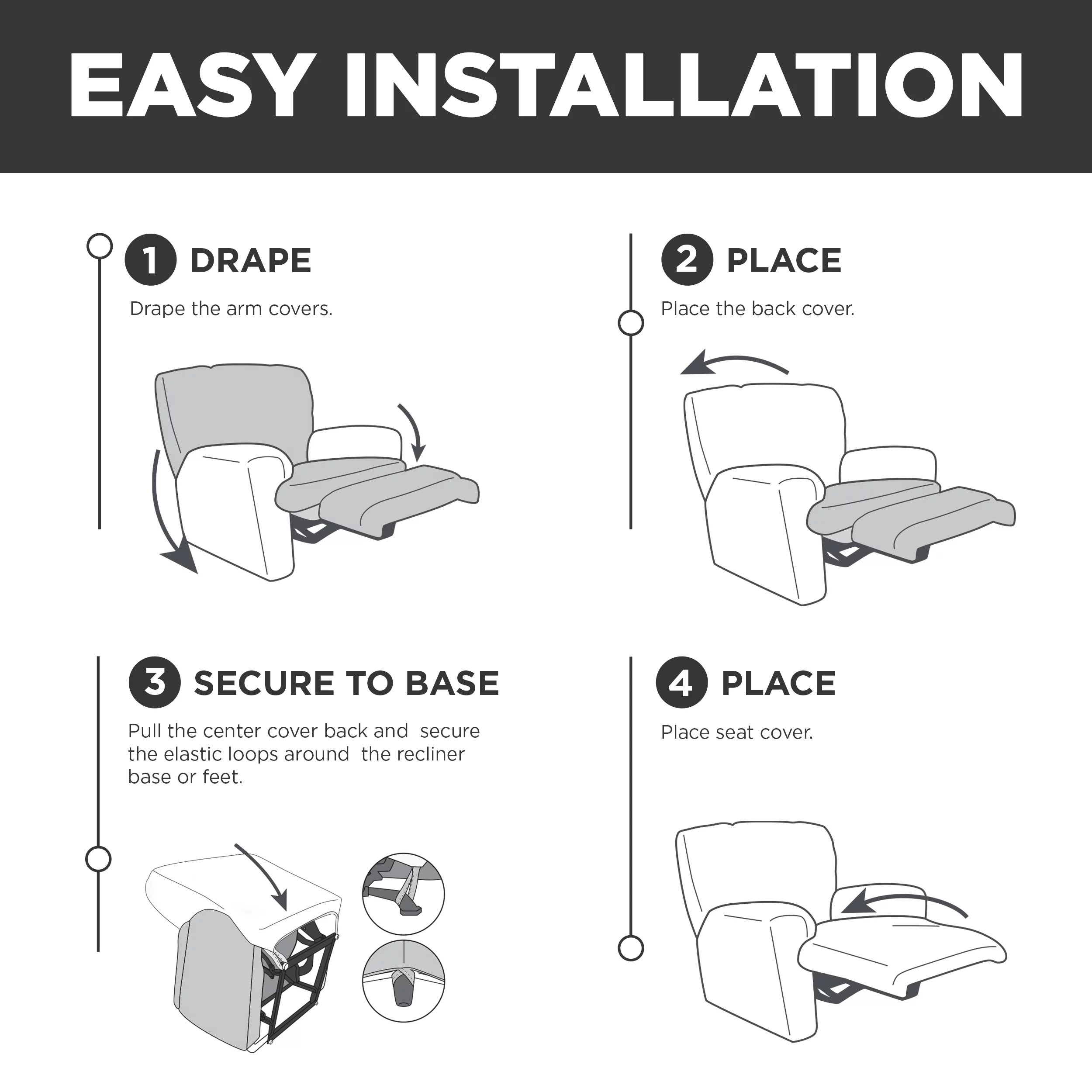 Zenna Home Simply Fit 4-Piece Steps Stretch Recliner Slipcover, Spruce