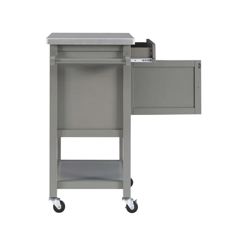 Riverbay Furniture Transitional Wood/Stainless Steel-Top Kitchen Cart in Gray