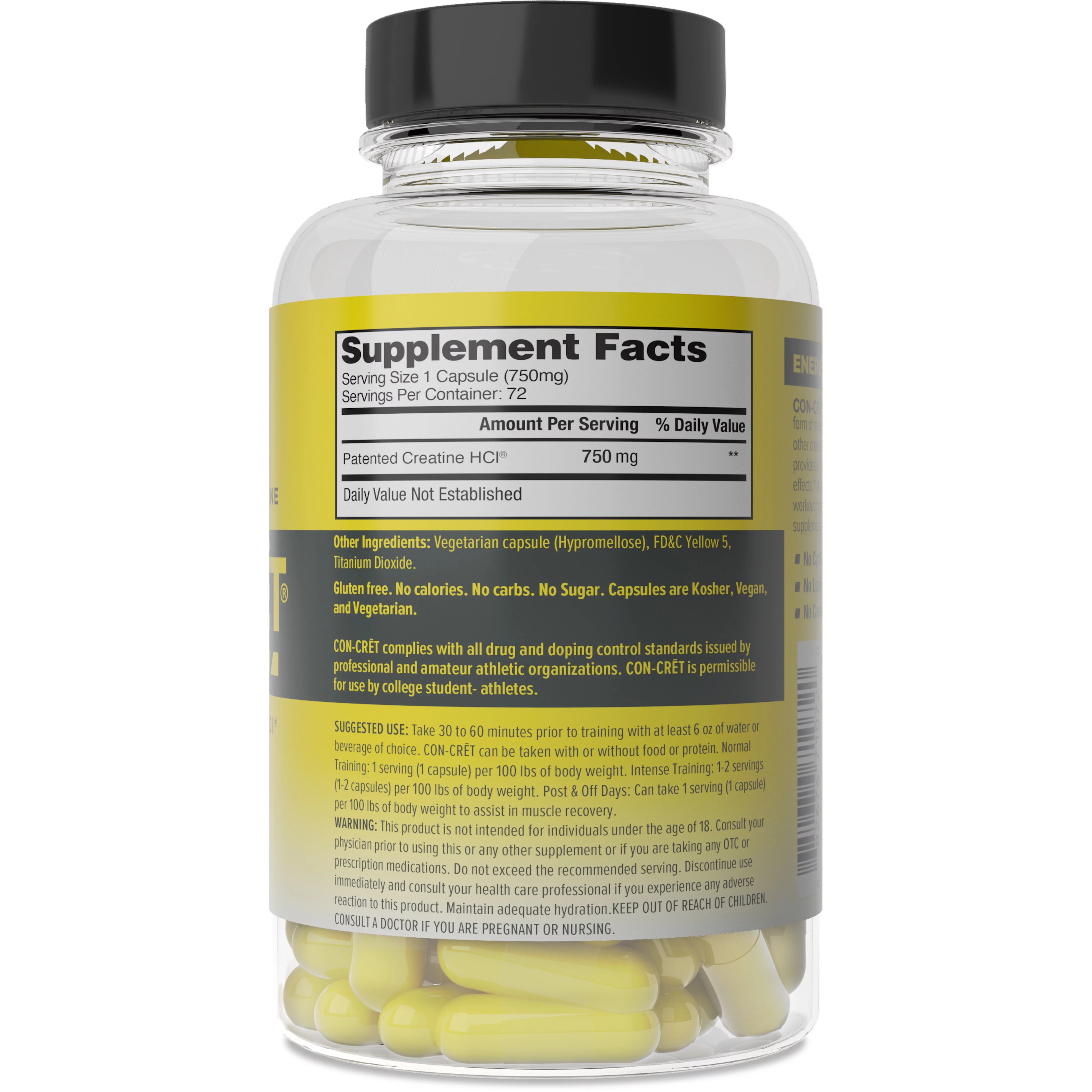 CON-CRET Patented Creatine HCl Capsules, 72 Ct