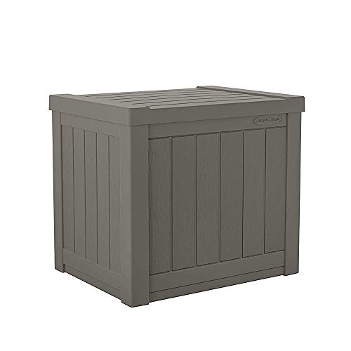 Suncast Small Outdoor Storage Box - 22 Gallon Java Resin Outdoor Deck Box, Flat-Lid Bench Seating, Patio Storage Bin Container for Organizing Tools, Cushions for Porch, Deck, Pool, & Garden