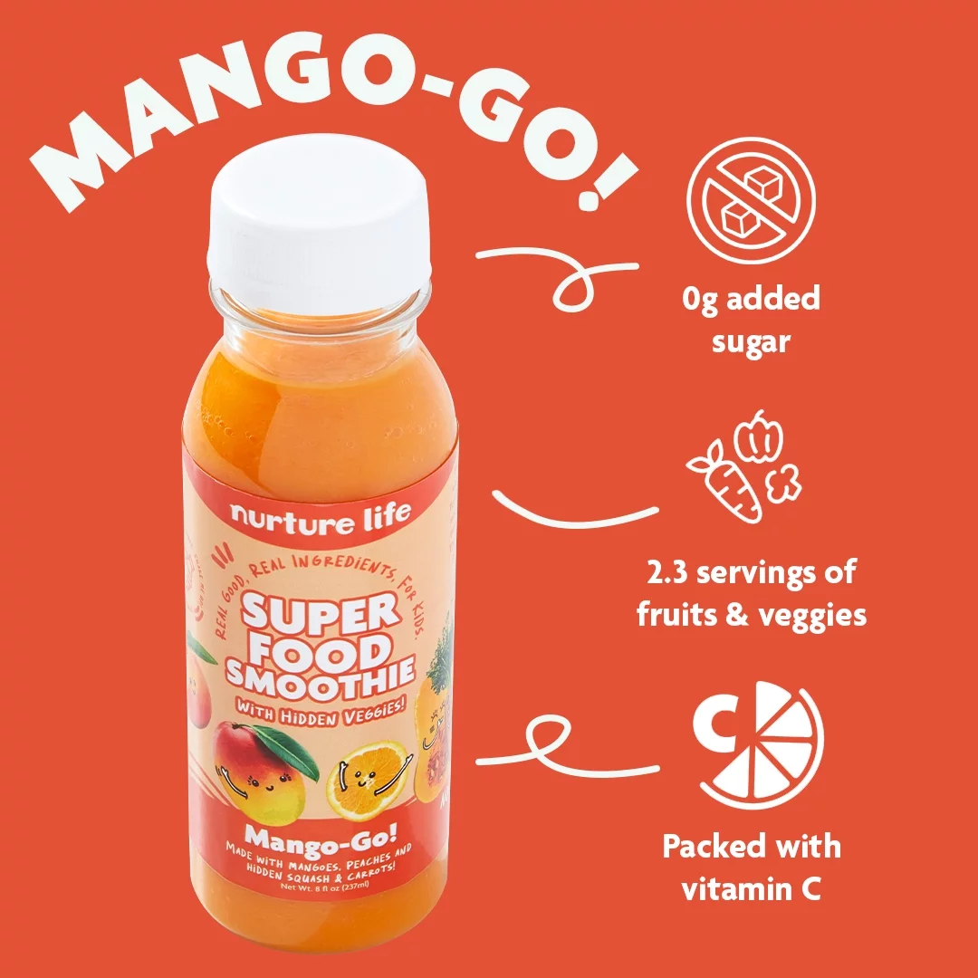 Nurture Life Toddler & Kids Snack Superfood Smoothies with Hidden Veggies 12-Smoothie Mango-Go!