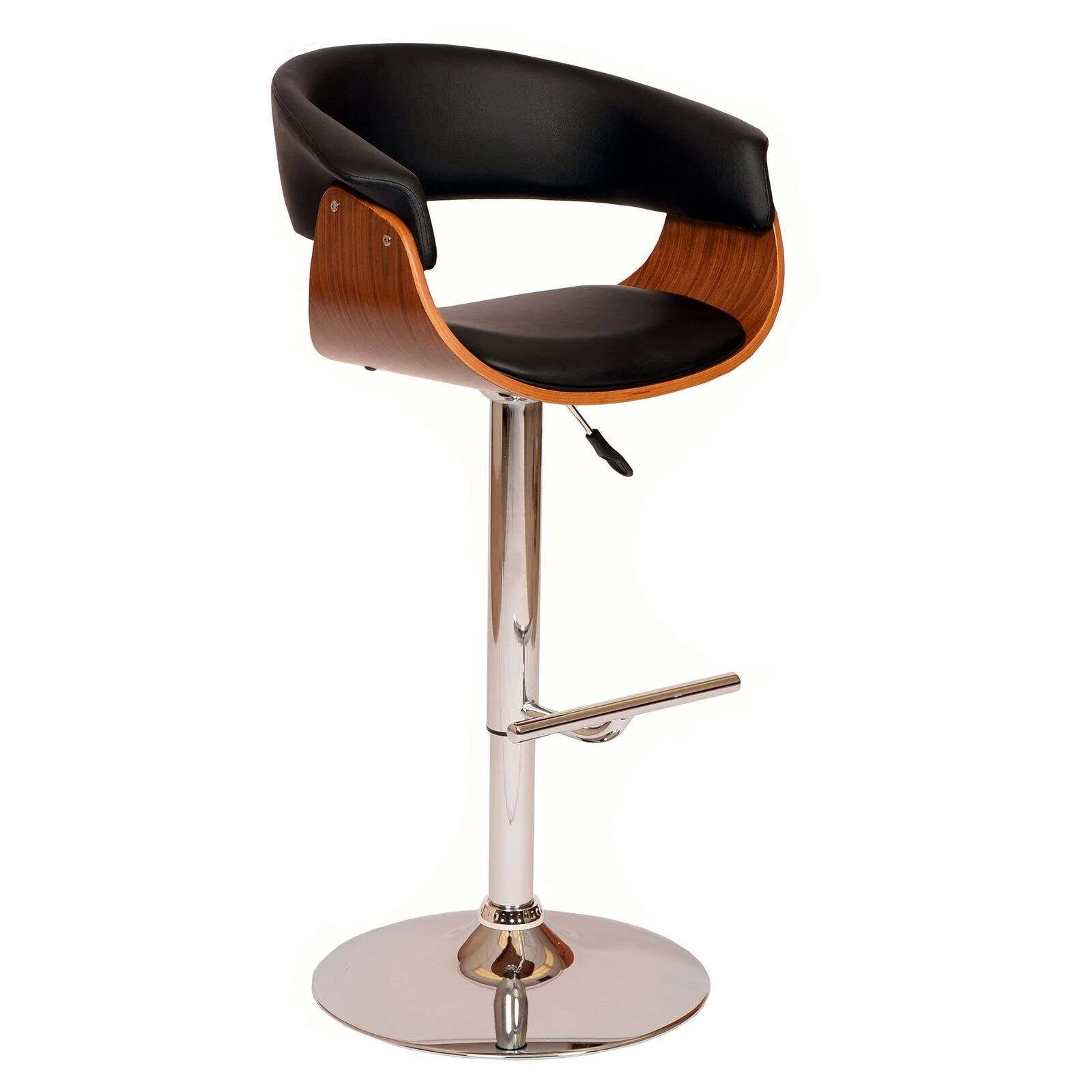 Armen Living Paris Modern Adjustable Wood Swivel Barstool in Black