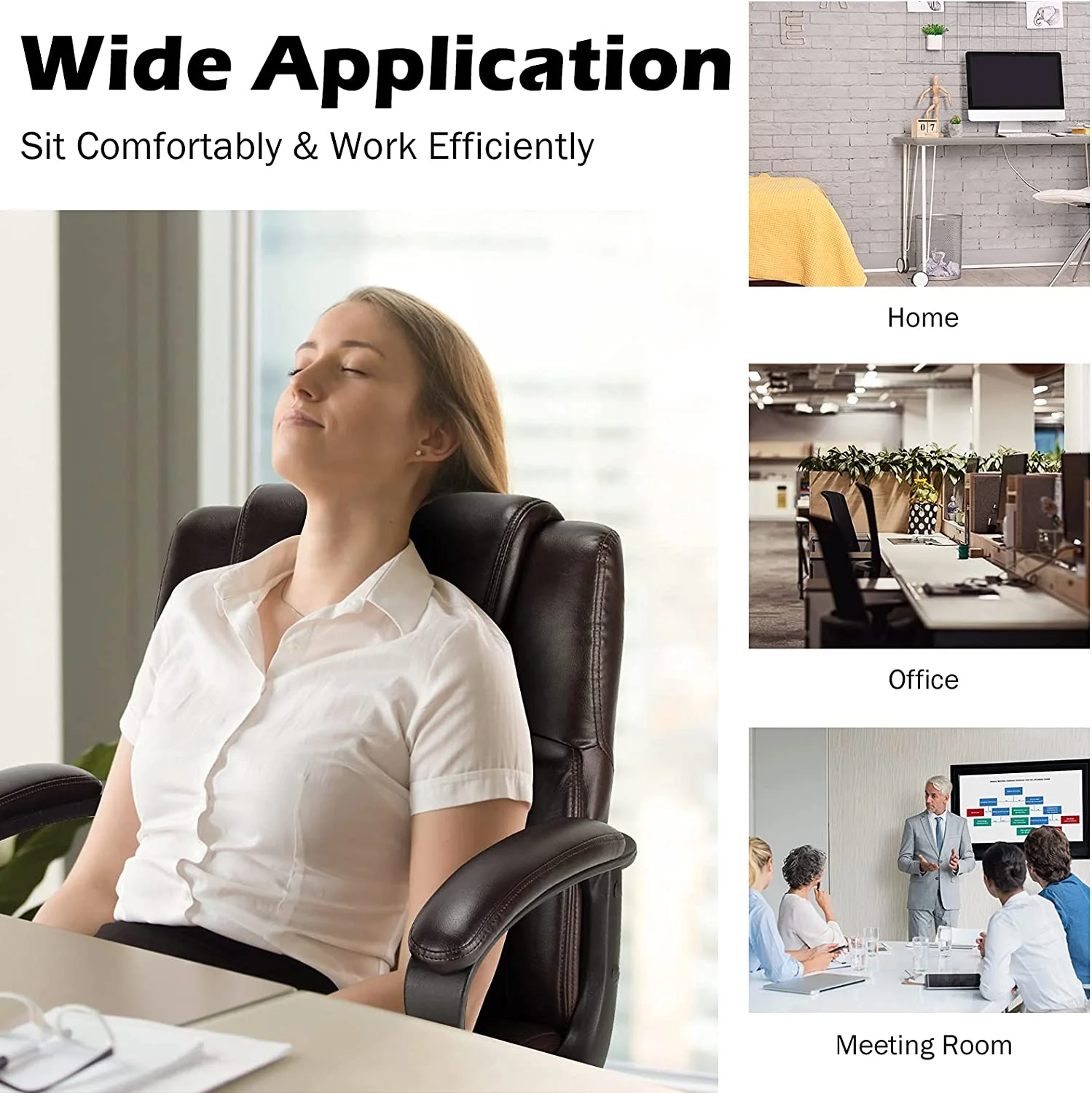 HJZBNONE Office Chair  Leather Modern Executive Chair  Ergonomic Mid Back Computer Desk Chair w/Padded Armrests  Height Adjustable Swivel Task Chair w/Rocking   Dark Brown