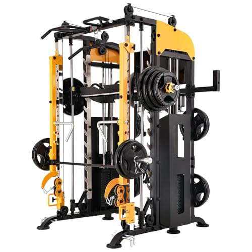 Altas Strength Smith Machine with Lever Arms Pulley Ratio 2:1 Squat Rack Pull Up Bar Upper Body Strength Training Leg Developer Light Commercial Home Gym Strength Training 3061B