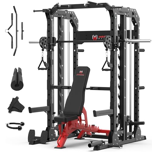 Smith Machine Home Gym with Aluminum Pulley Set - 2000lbs Capacity All-in-One Power Rack with Cable Crossover, Pull-Up Bar & Dip Station, Includes 18 Attachments, P107 Anvil