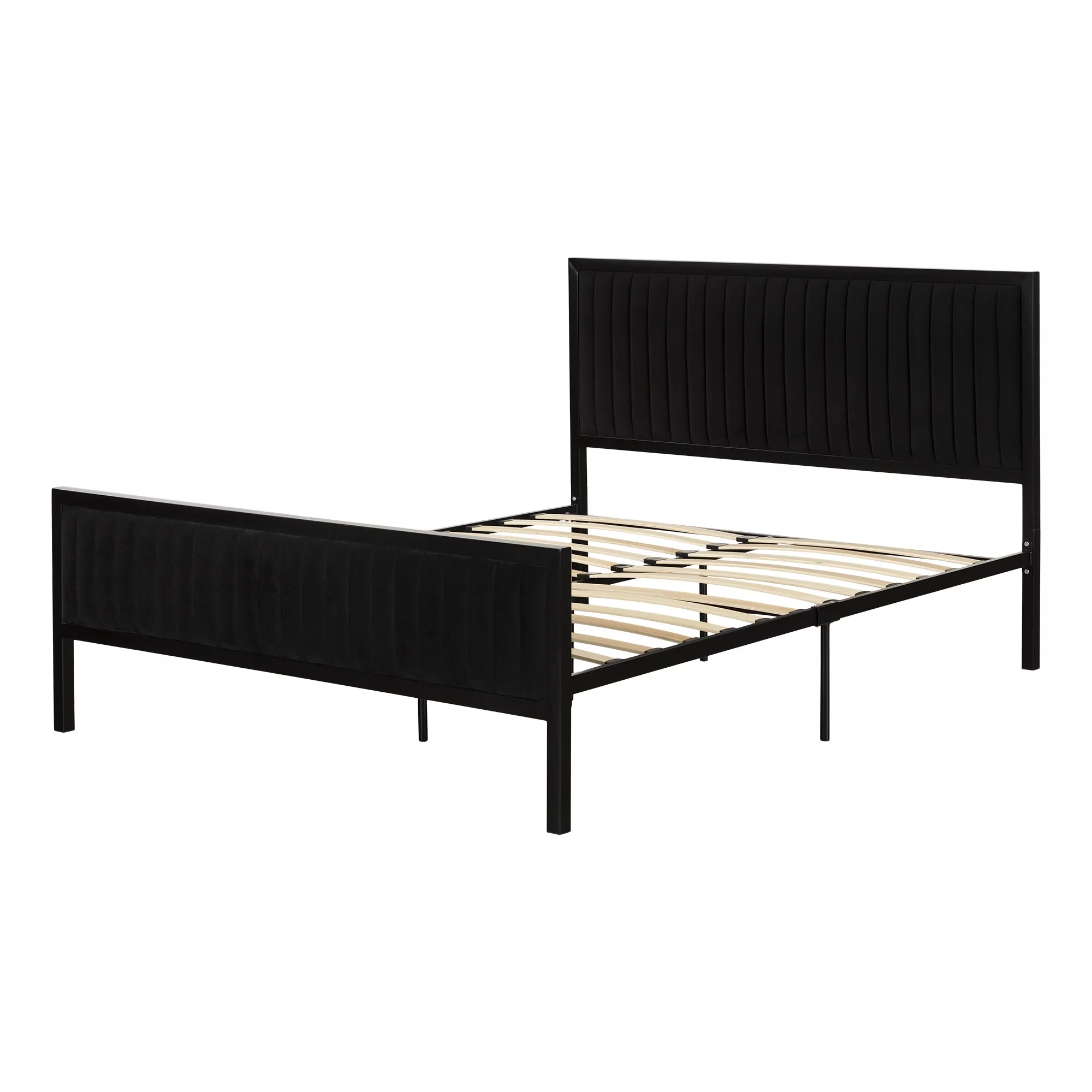 South Shore Hype, Mid-century Glam Metal-framed upholstered Queen Bed set, Pure Black