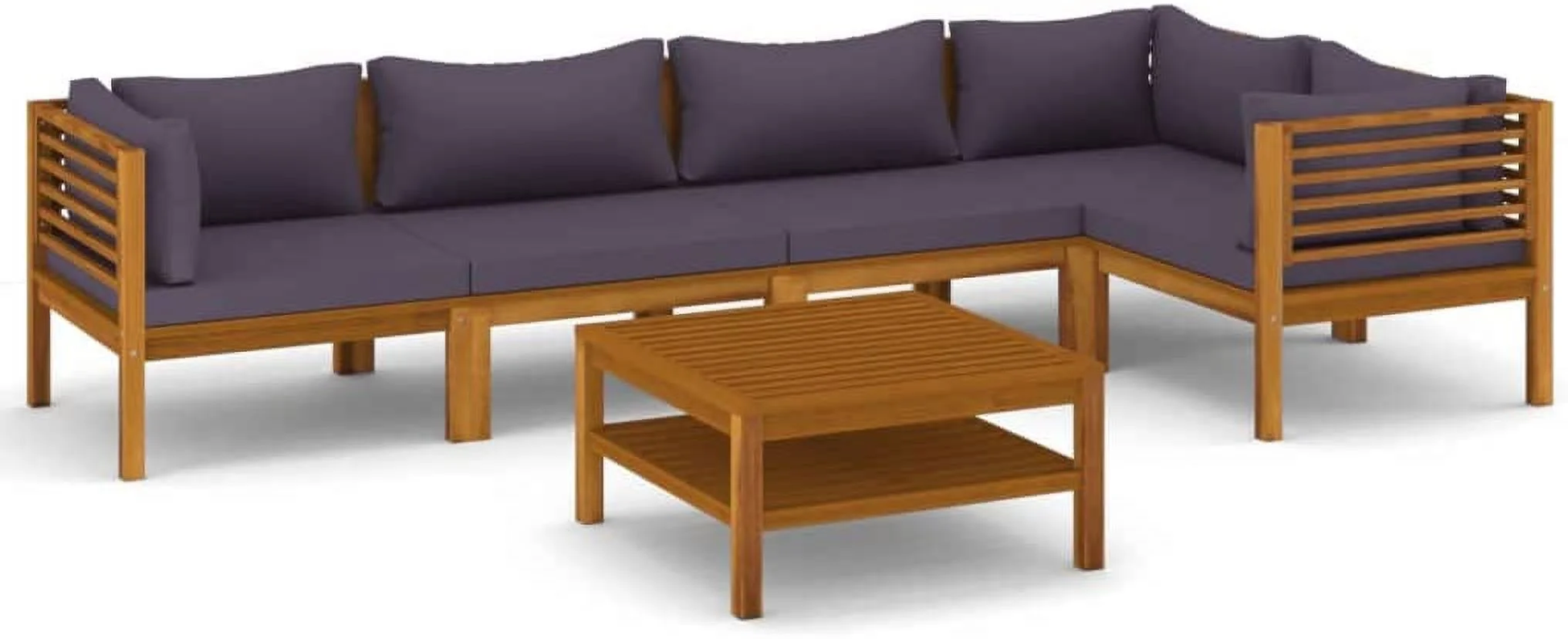 Perfect Furniture Sets 6 Piece Patio Lounge Set with Cushion Solid Acacia Wood Outdoor Tables for Conversation Dining Outdoor Couch Gray