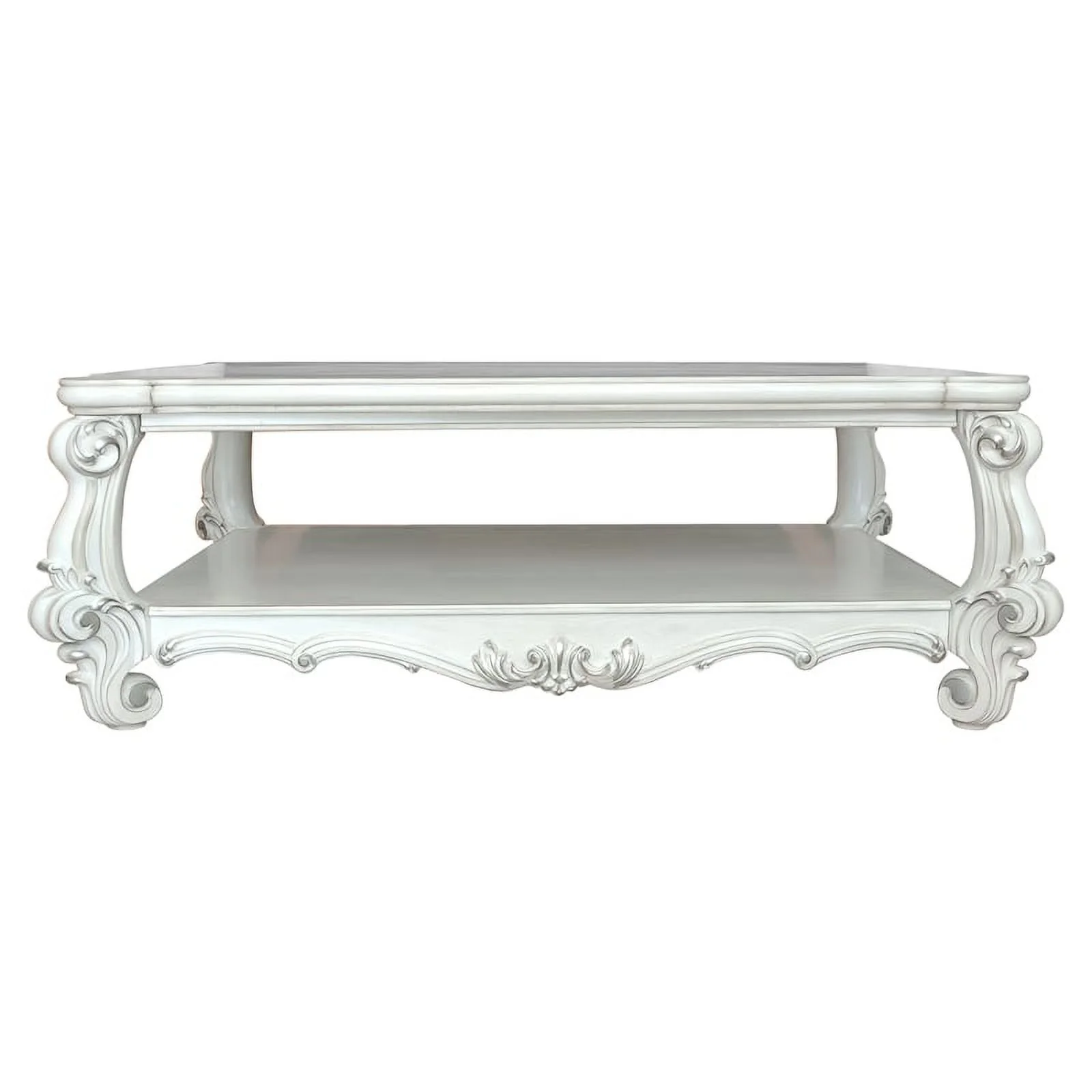Bowery Hill Rectangular Wood Coffee Table with Bottom Shelf in Bone White