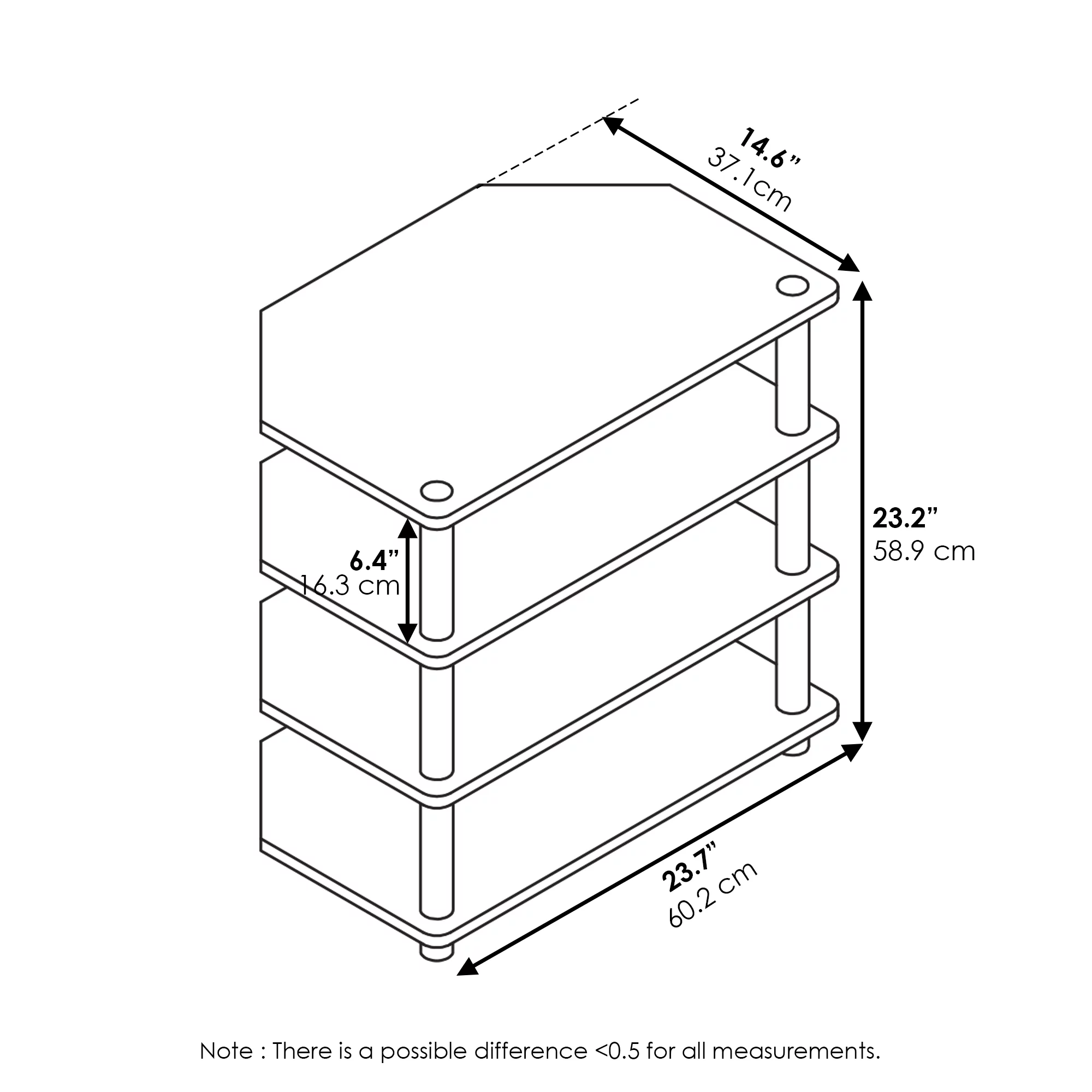 Furinno Econ Easy Assembly 4-Tier Petite TV Stand, Americano, Stainless Steel Tubes