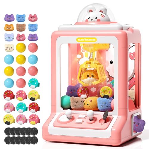 Rabbit Claw Machine for Kids, Mini Vending Machine with Game Coins & Music, Prize Dispenser Toys for Girls and Boys, Electronic Claw Game Machine for Party Birthdays, Includes 30 Mini Toys