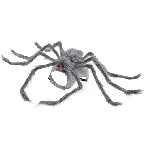 Halloween Spider Costume for Dog Cat, Grey and Black, with 8 Legs, Adjustable Party Decoration, Size Large