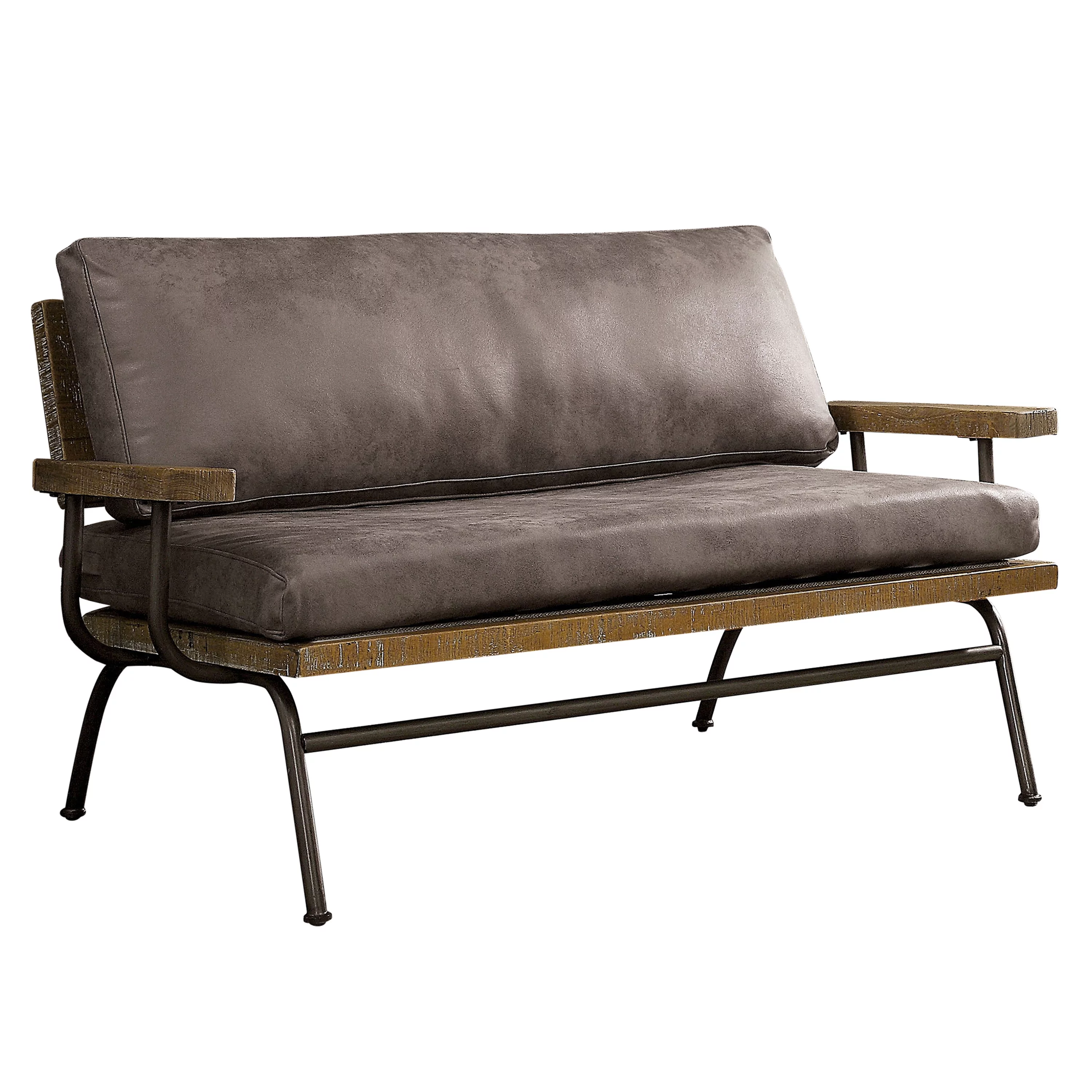 Furniture of America Meza Rustic Cushioned 2-Seater Loveseat in Brown Faux Leather